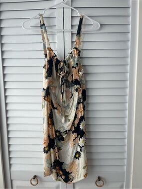 Floral Tie-Front Sundress in Black, Cream & Peach